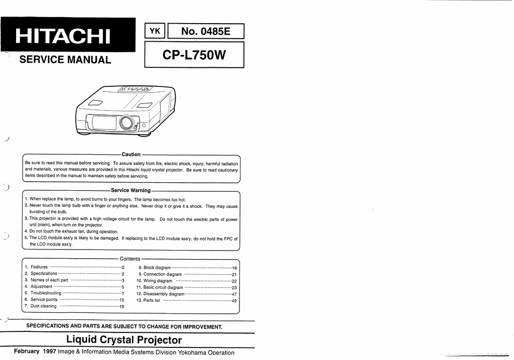 Download Hitachi Service Manual Cpl750w Repair Manual Manualzz