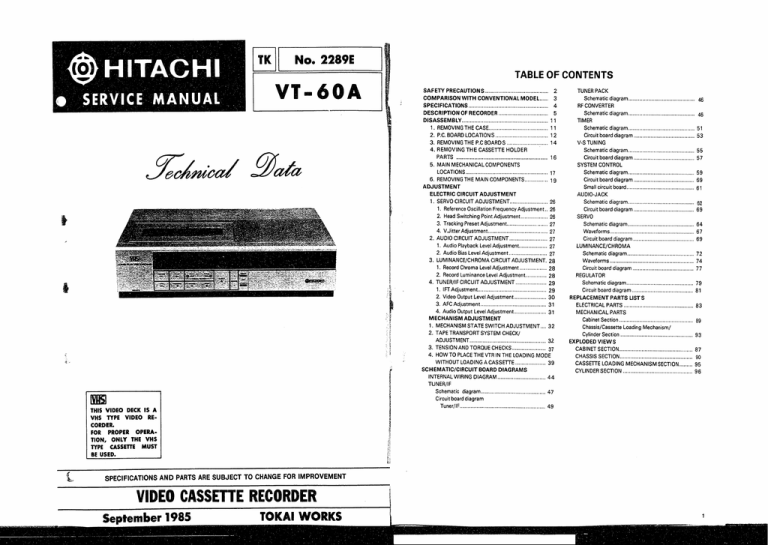 Download Hitachi Service Manual Vt60a Repair Manual Manualzz