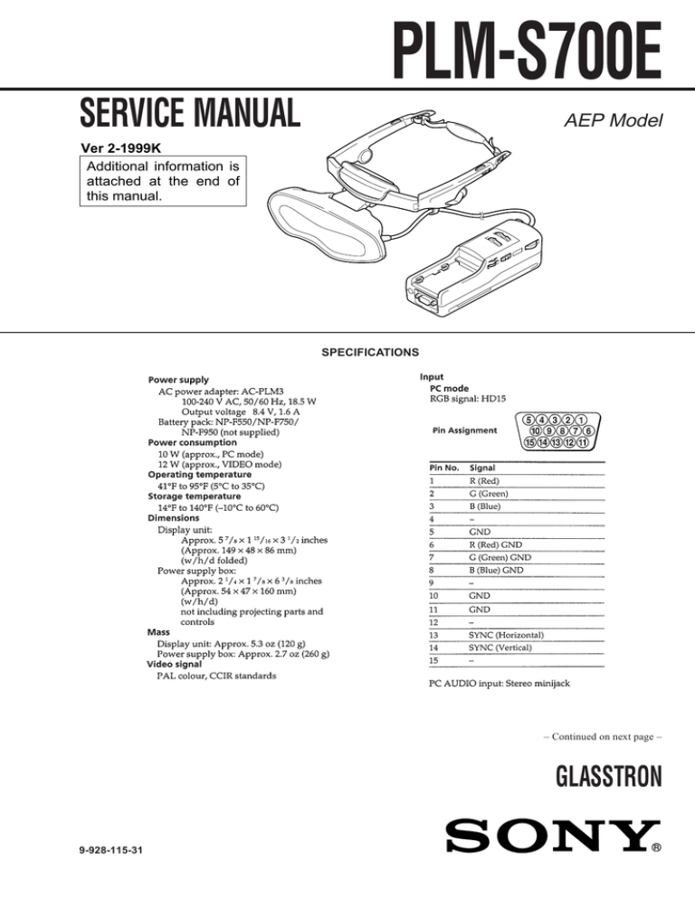 Plm S700e Service Manual Glasstron Aep Model Manualzz