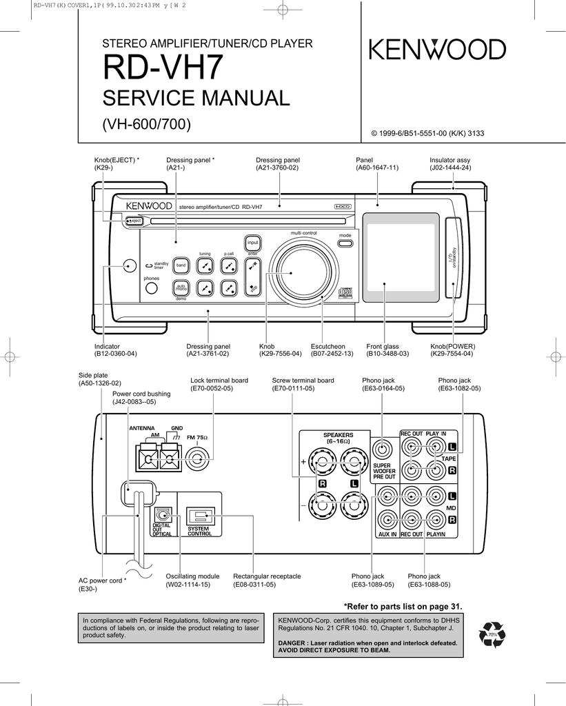 Rd Vh7 Service Manual Vh 600 700 Stereo Amplifier Tuner Cd Player Manualzz