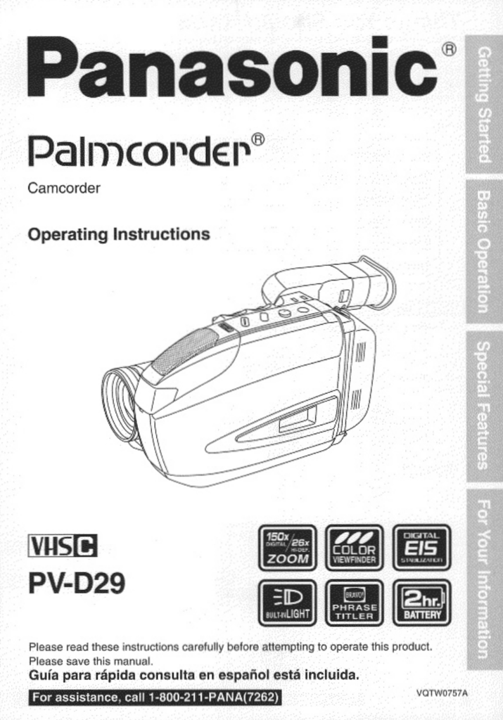 Panasonic PVD29 Camcorder User manual Manualzz