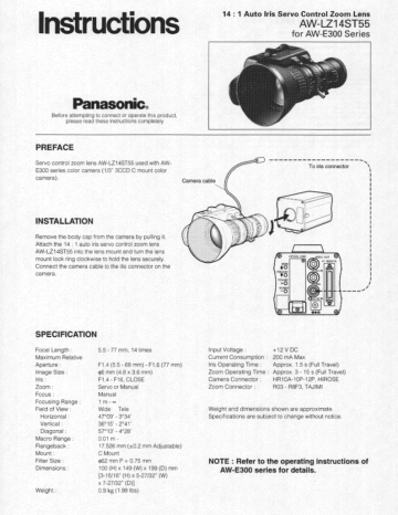 User manual | Download Panasonic owners manual AW-LZ14ST55 user guide | Manualzz