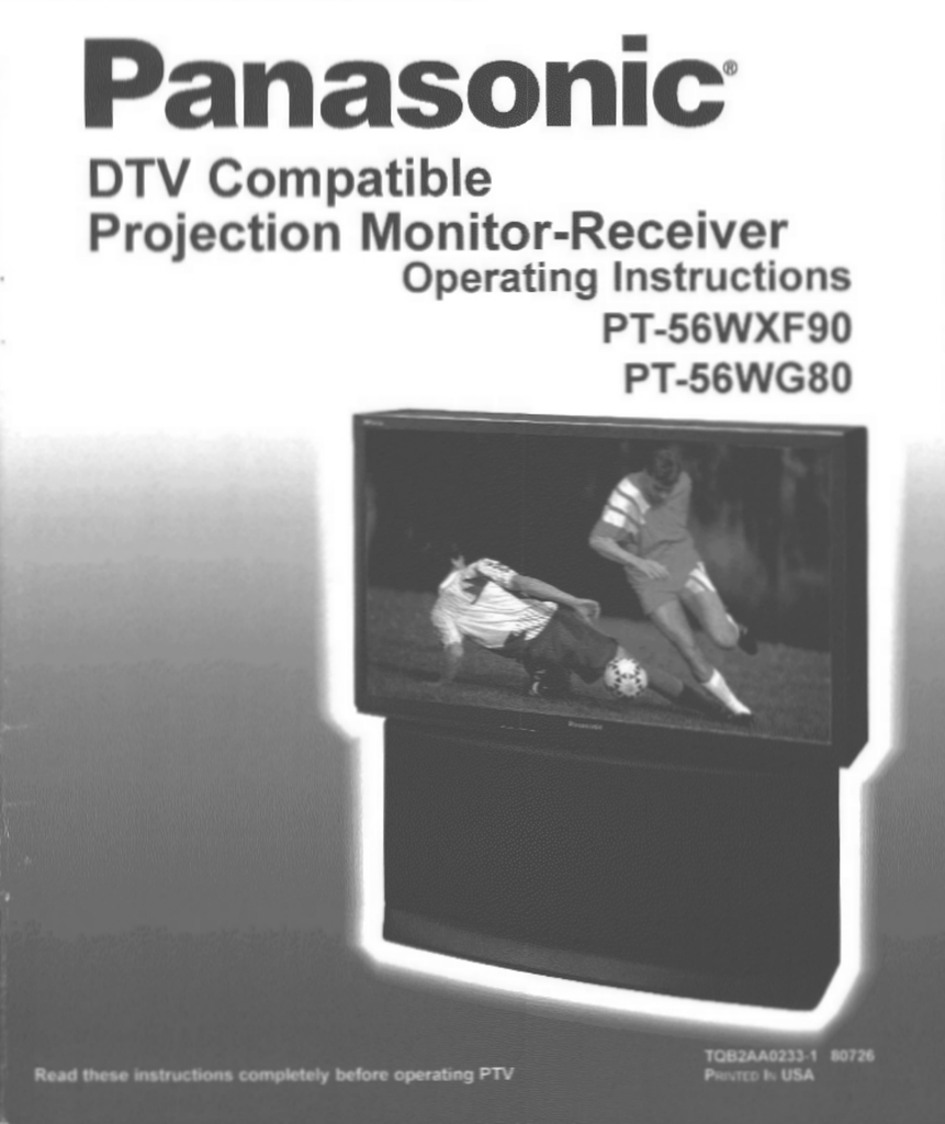 Download Panasonic owners manual PT56WXF90 user guide | Manualzz