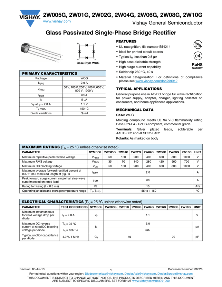 2w005g 2w01g 2w02g 2w04g 2w06g 2w08g 2w10g Vishay General Semiconductor E4 Manualzz