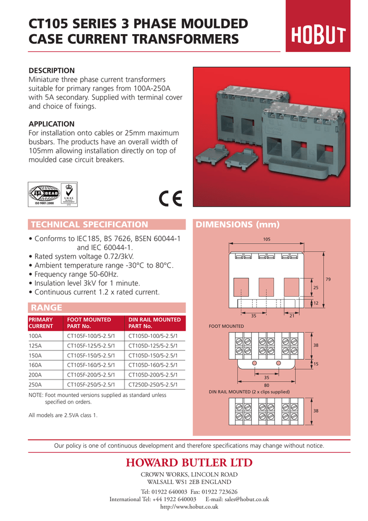 Ct105 Series 3 Phase Moulded Case Current Transformers Manualzz