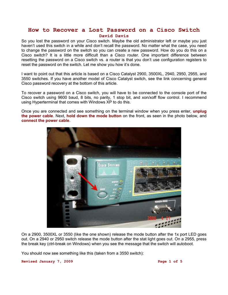 reset password on cisco 2950 switch