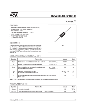 R6 Tvs 5Kw Stmicroelectronics BZW50-12B Diode 12V 