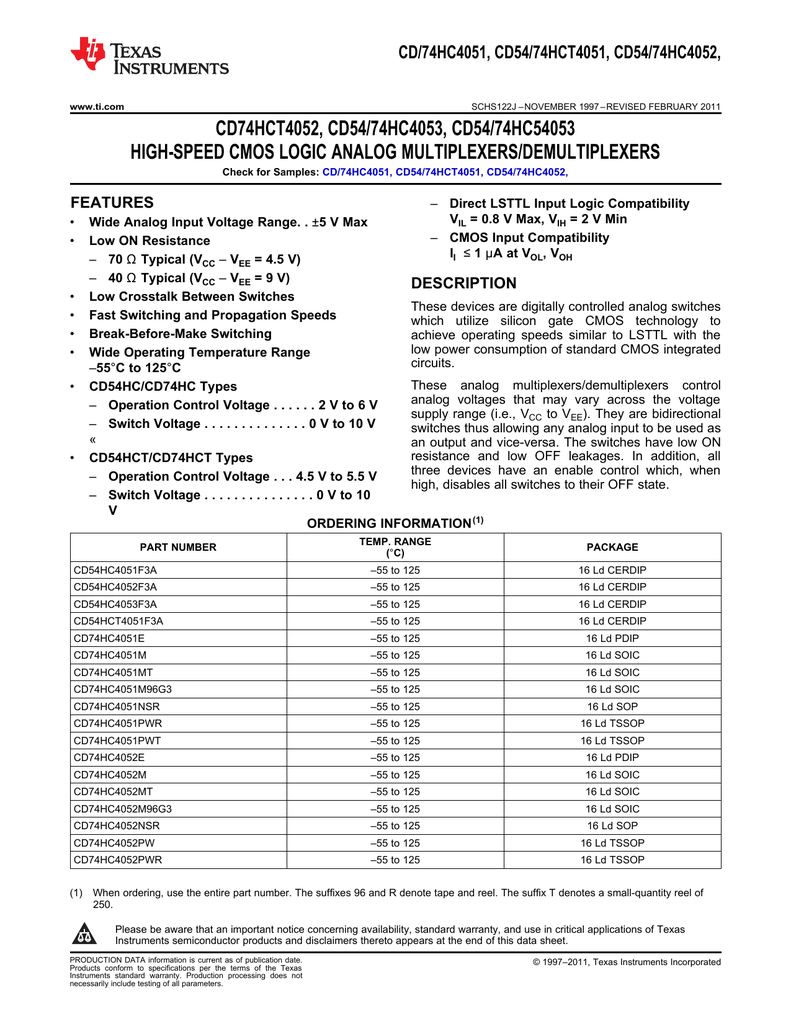 hc4051m datasheet Cd74hc4051. Pdf | electrostatic discharge | cmos.
