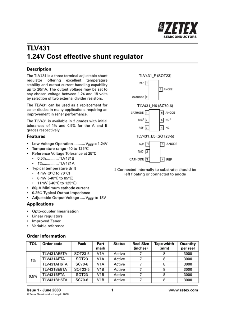 TLV431 1.24V Cost effective shunt regulator Description | Manualzz