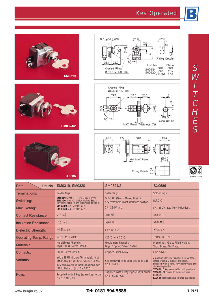 one key Bulgin Key 6083/C 