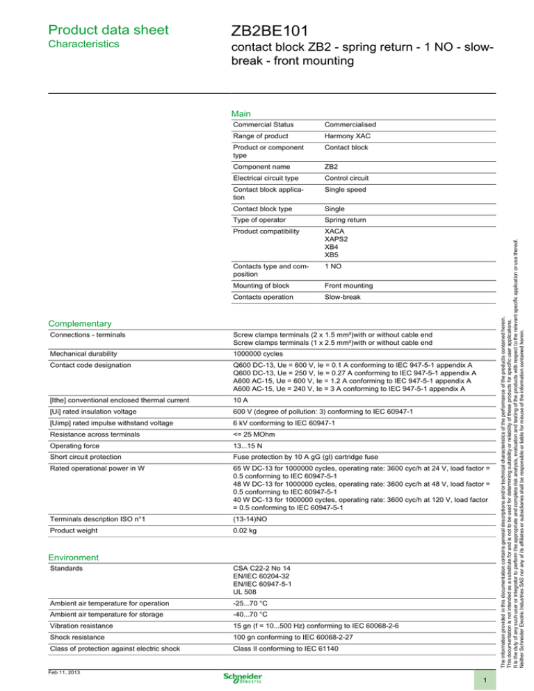 Zb2be101 Product Data Sheet Break Front Mounting Manualzz