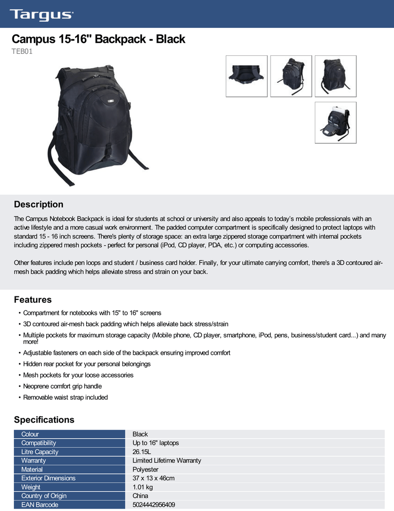 targus campus backpack