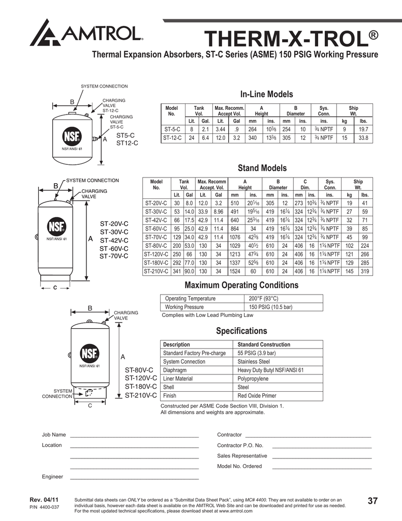 THERMXTROL ST180V Expansion Tank 62 Gallon Volume Industrial