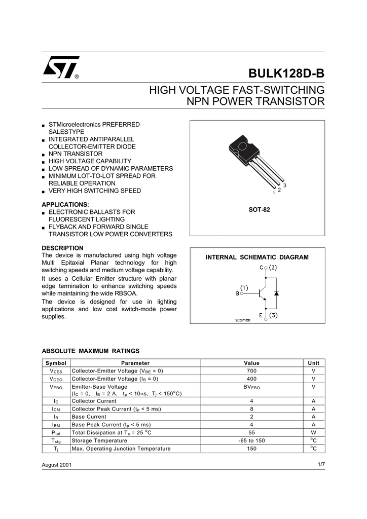 Bulk128d B High Voltage Fast Switching Npn Power Transistor Manualzz