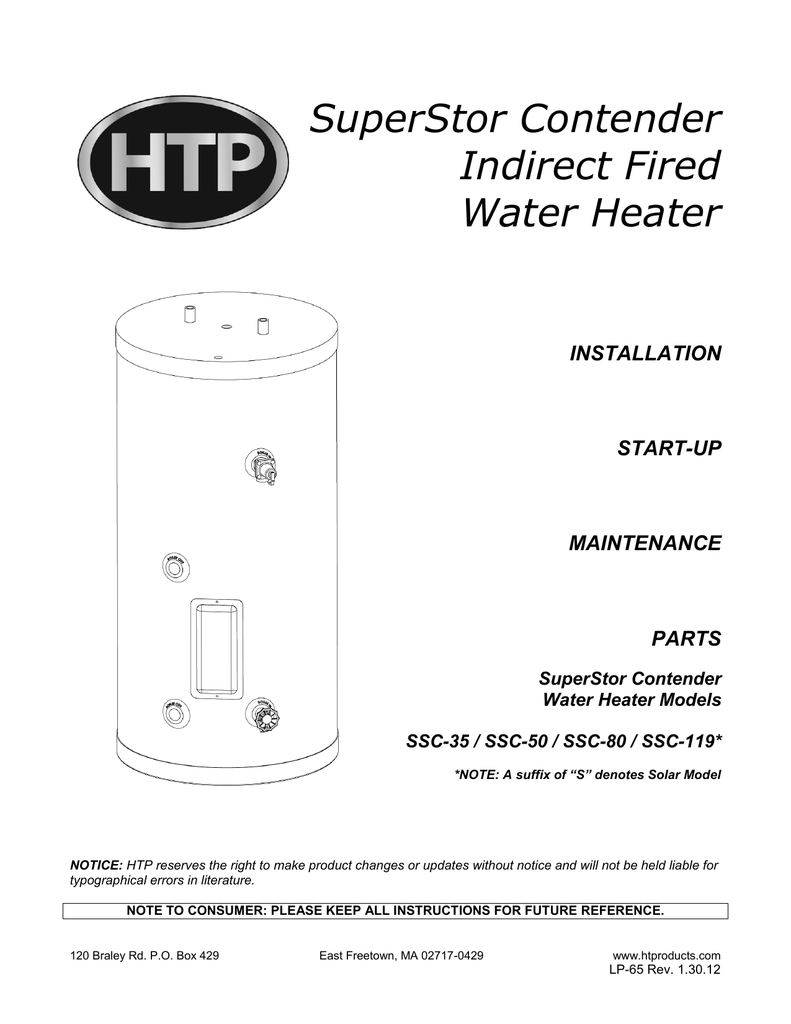 SuperStor Contender Indirect Fired Water Heater INSTALLATION | Manualzz