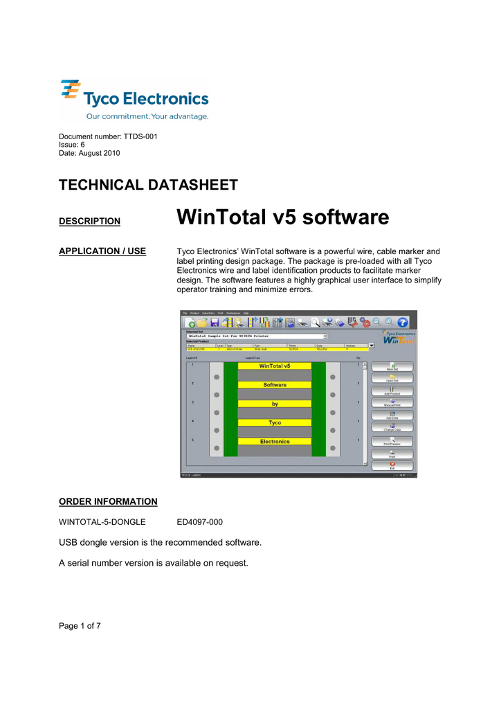 Wintotal V5 Software Technical Datasheet Description Manualzz