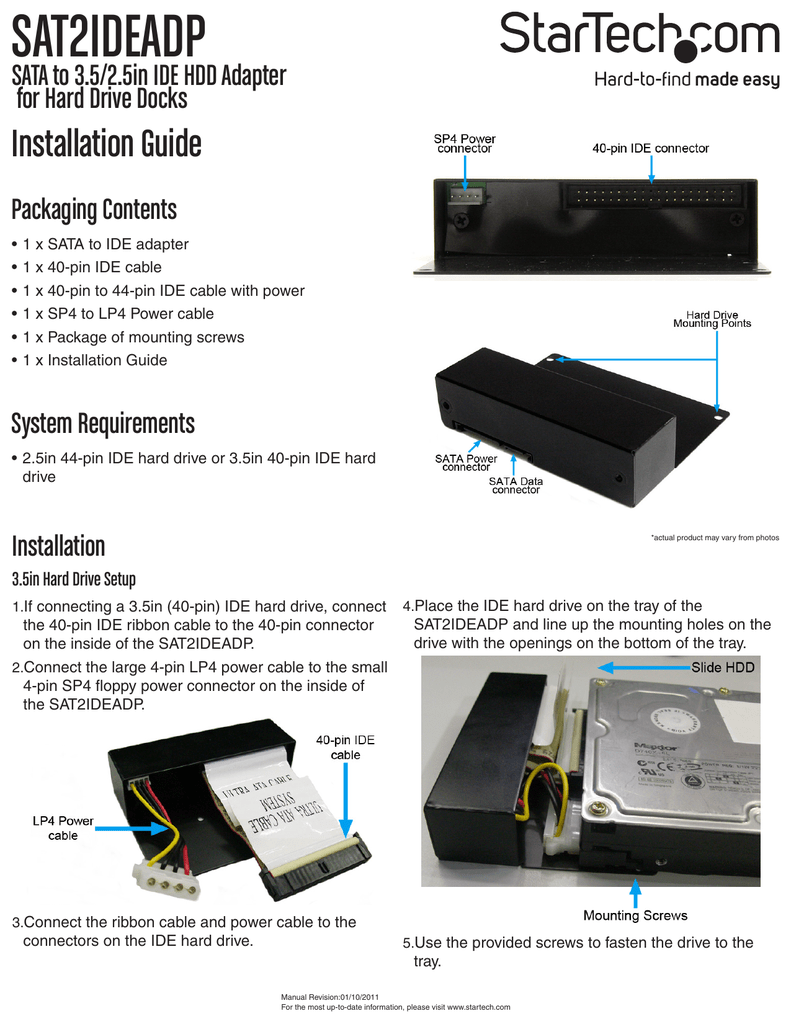 Sat2ideadp Installation Guide Sata To 3 5 2 5in Ide Hdd Adapter For Hard Drive Docks Manualzz