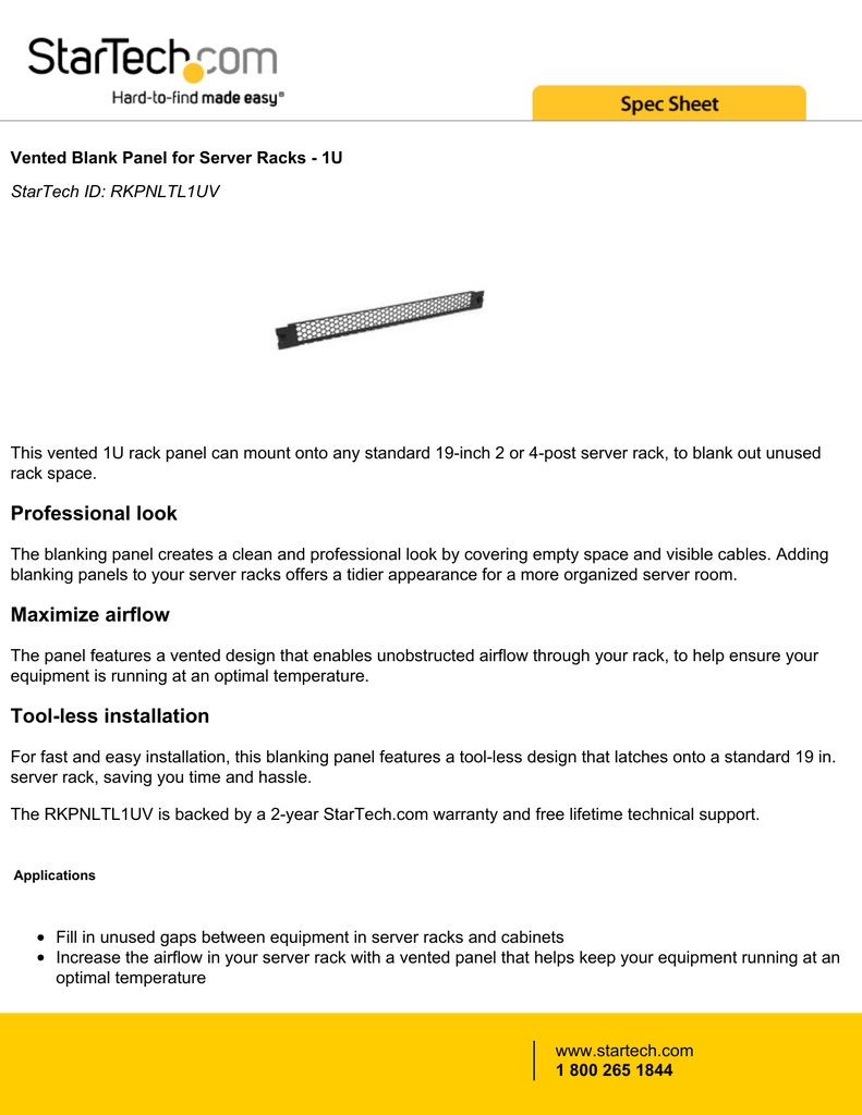 Vented Blank Panel For Server Racks 1u Startech Id