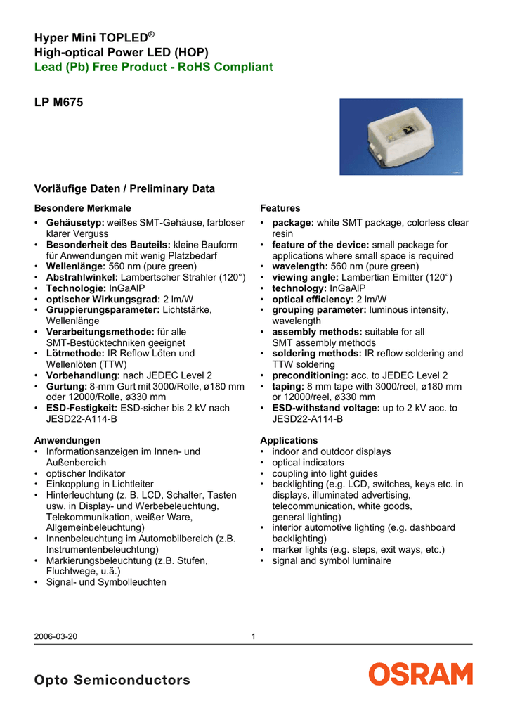 Hyper Mini Topled High Optical Power Led Hop Lp M675 Manualzz