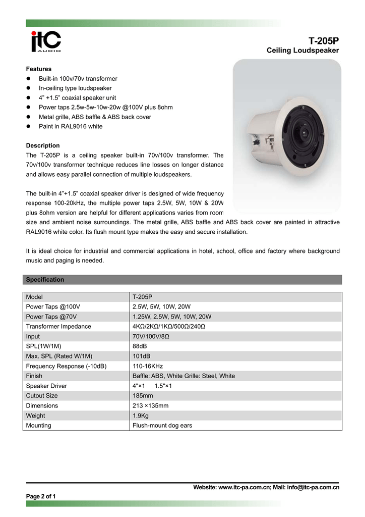 T 205p Ceiling Loudspeaker Manualzz Com