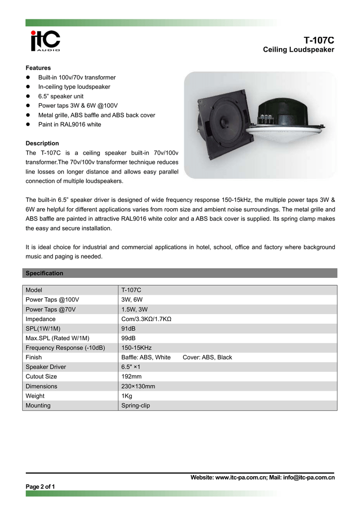 T 107c Ceiling Loudspeaker Manualzz Com