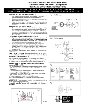 INSTALLATION INSTRUCTIONS FOR P1240 For Wall Sconce Fixture OR Ceiling Mount | Manualzz