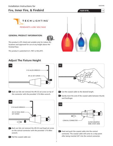 Inner Fire Amp Firebird Installation Instructions For 700fjfir Manualzz - Tech Lighting Pendants Installation Instructions