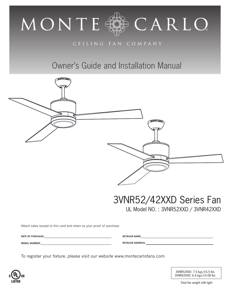 Monte Carlo Ceiling Fan Installation Manual Shelly Lighting