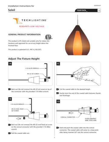 Soleil Installation Instructions For 700fjsol General Information Manualzz - Tech Lighting Pendants Installation Instructions