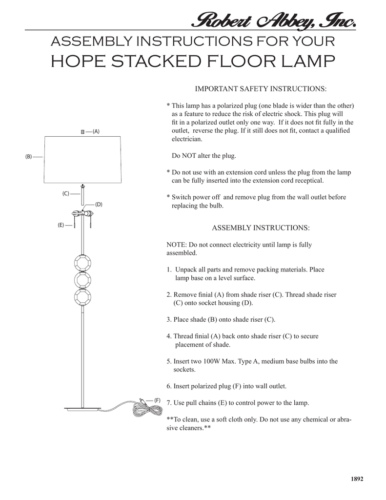 Hope Stacked Floor Lamp Assembly Instructions For Your Important