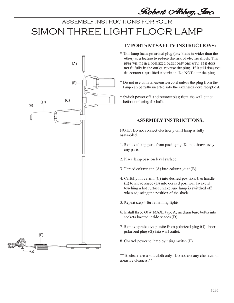 Simon Three Light Floor Lamp Assembly Instructions For Your