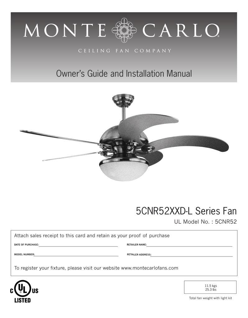 5cnr52xxd L Series Fan Owner S Guide And Installation Manual