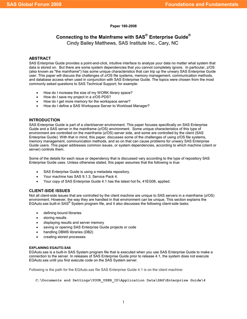 Connecting To The Mainframe With Sas Enterprise Guide Manualzz