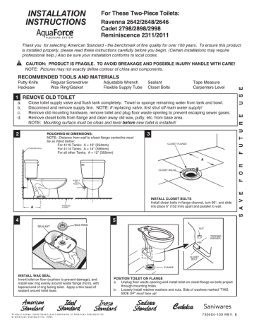 American Standard 2998.012.021 Cadet 2-Piece 1.6 GPF Right Height ...