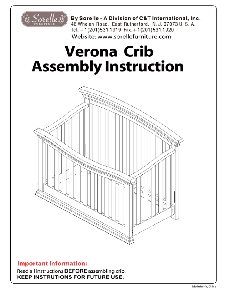 Verona Crib Assembly Instruction Website Www Sorellefurniture Com Important Information Manualzz
