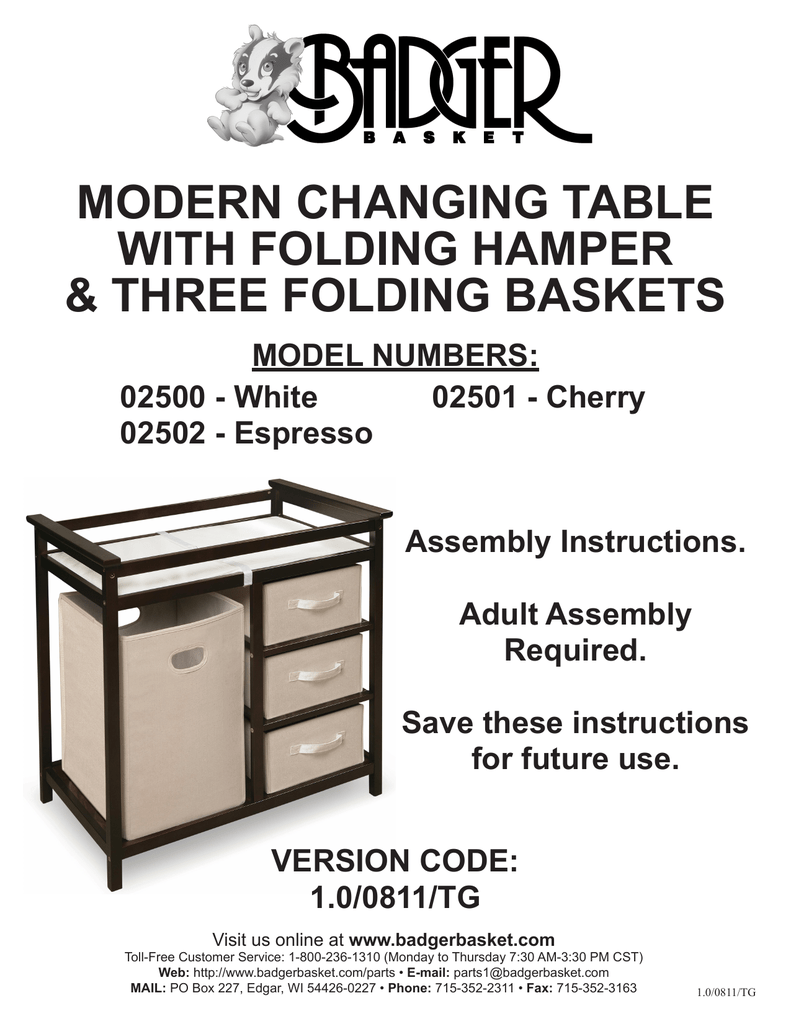 badger basket modern changing table & hamper