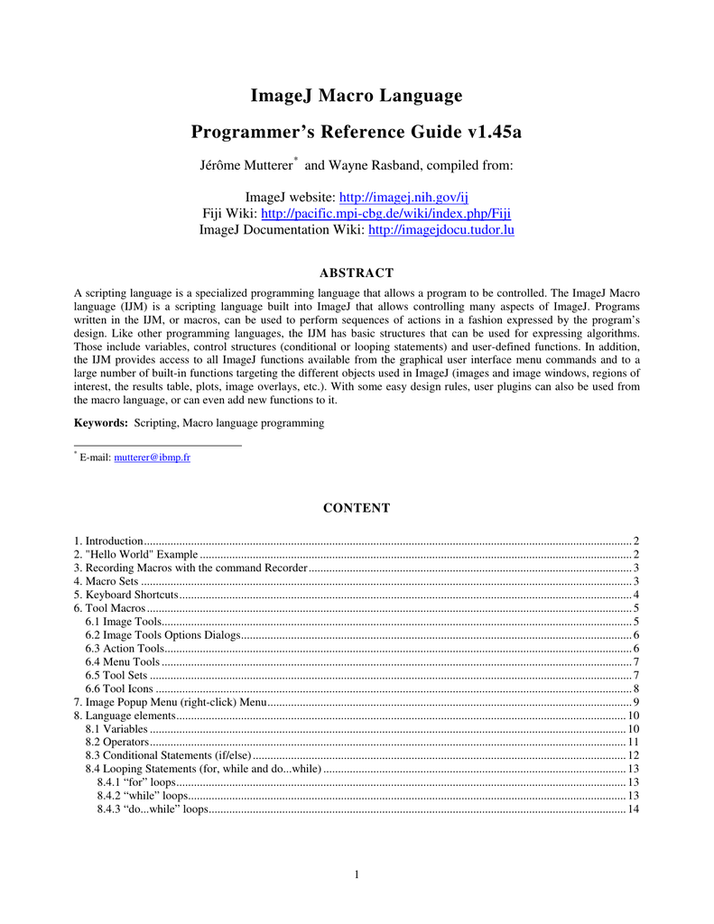 Imagej Macro Language Programmers Reference Guide V145a