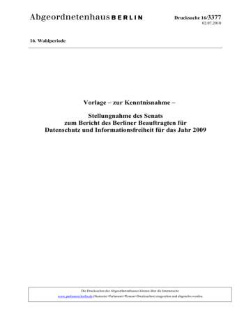 3377 Vorlage Zur Kenntnisnahme Stellungnahme Des Senats Manualzz