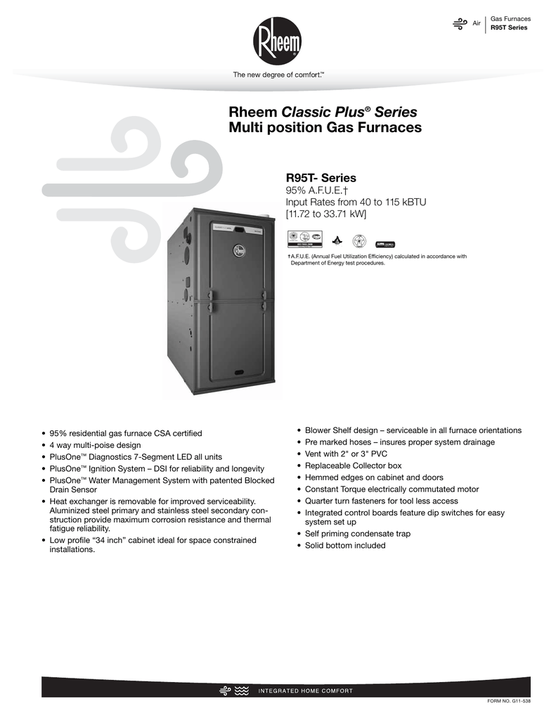 Classic Plus Multi Position Gas Furnaces Series R95t Series Manualzz