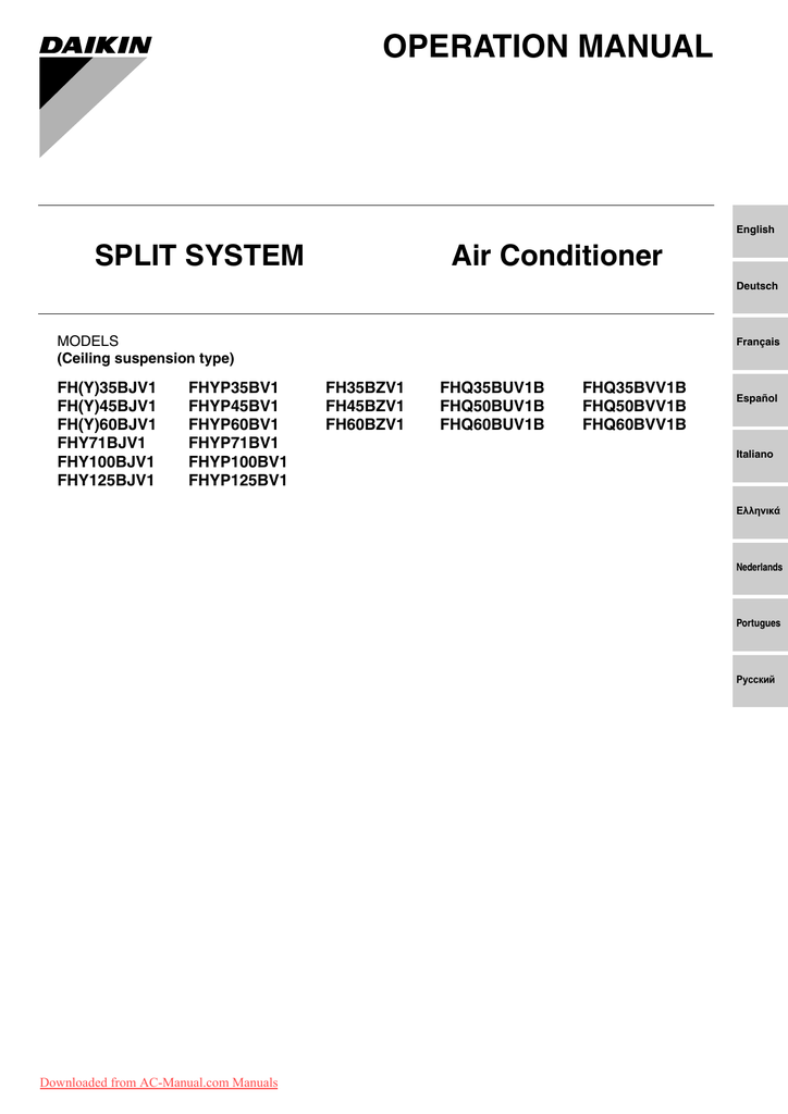 OPERATION MANUAL SPLIT SYSTEM Air Conditioner | Manualzz