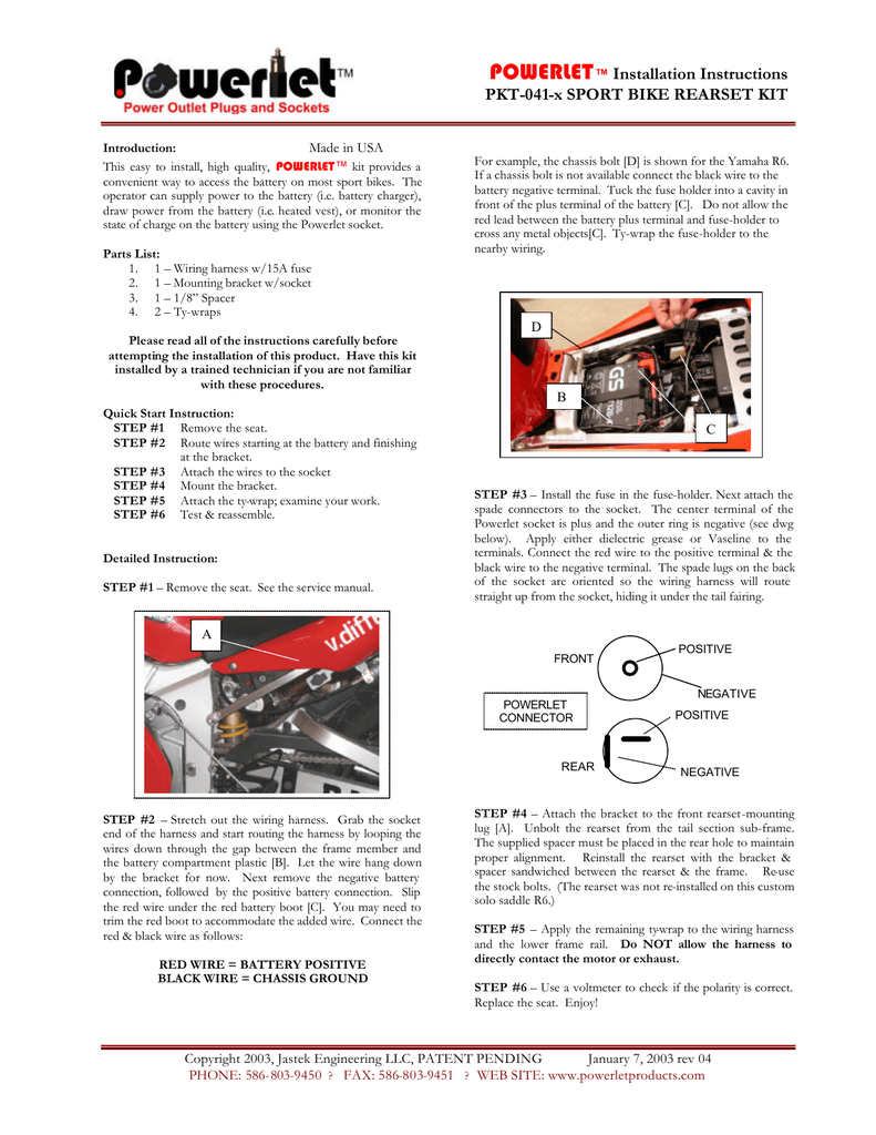 Powerlet Installation Instructions Pkt 041 X Sport Bike Rearset Kit Manualzz