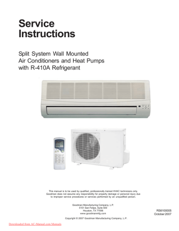 Service Instructions Split System Wall Mounted Air Conditioners and ...