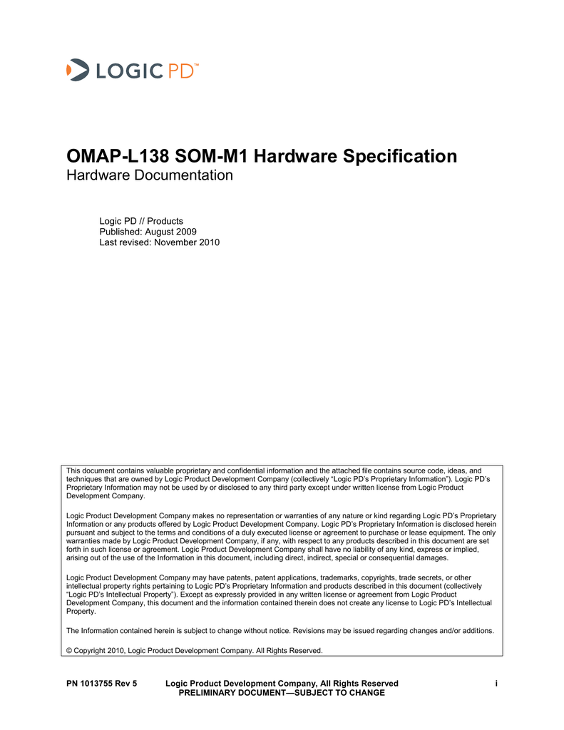 OMAPL138 SOMM1 Hardware Specification Hardware Documentation Logic PD
