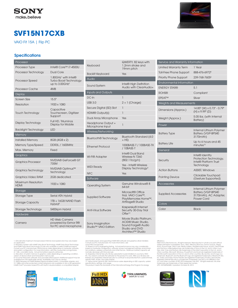 Svf15n17cxb Specifications Manualzz