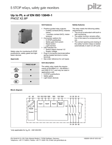 E Stop Relays Safety Gate Monitors Pnoz X2 8p Manualzz