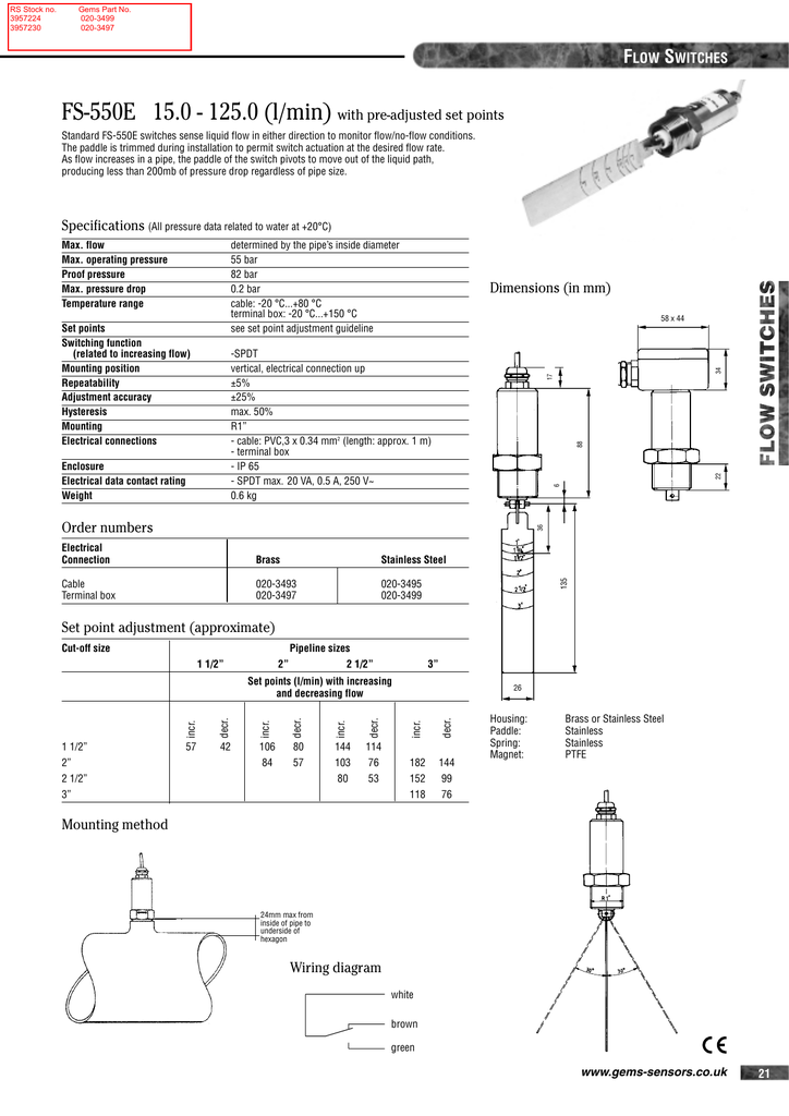 FS-550E 15.0 - 125.0 (l/min) F S with pre-adjusted set points | Manualzz | Gem Sensors Wiring Diagrams | | Manualzz