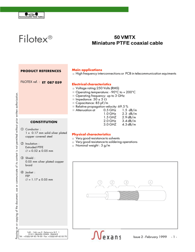 Filotex A 50 Vmtx Miniature Ptfe Coaxial Cable Manualzz