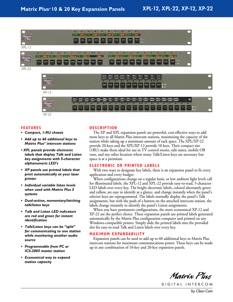 Xpl 12 Xpl 22 Xp 12 Xp 22 Matrix Plus 10 Amp Key Expansion Panels Manualzz