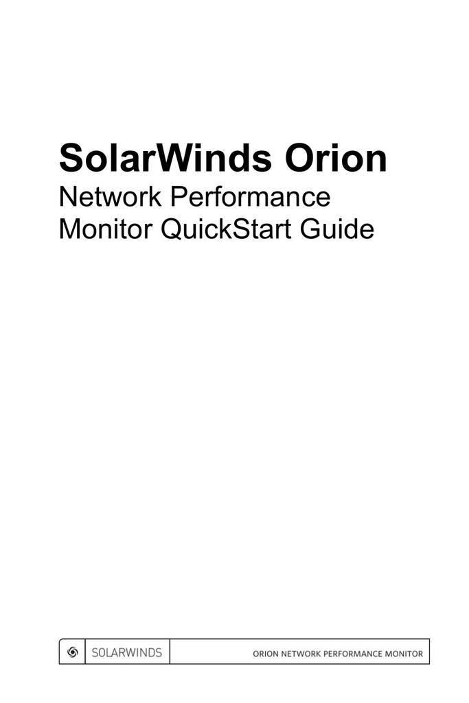 SolarWinds Orion Network Performance Monitor QuickStart Guide Manualzz