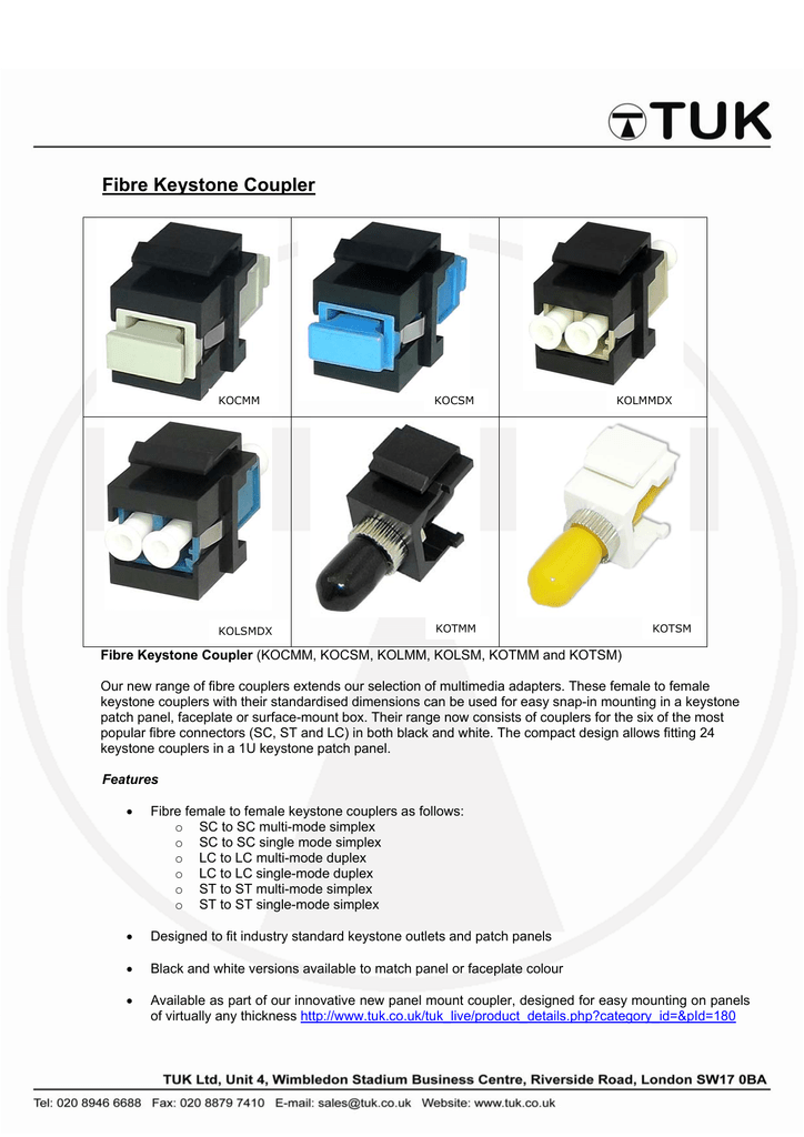 KOCSM Tuk Fibre Keystone Coupler Sm Simplex Sc